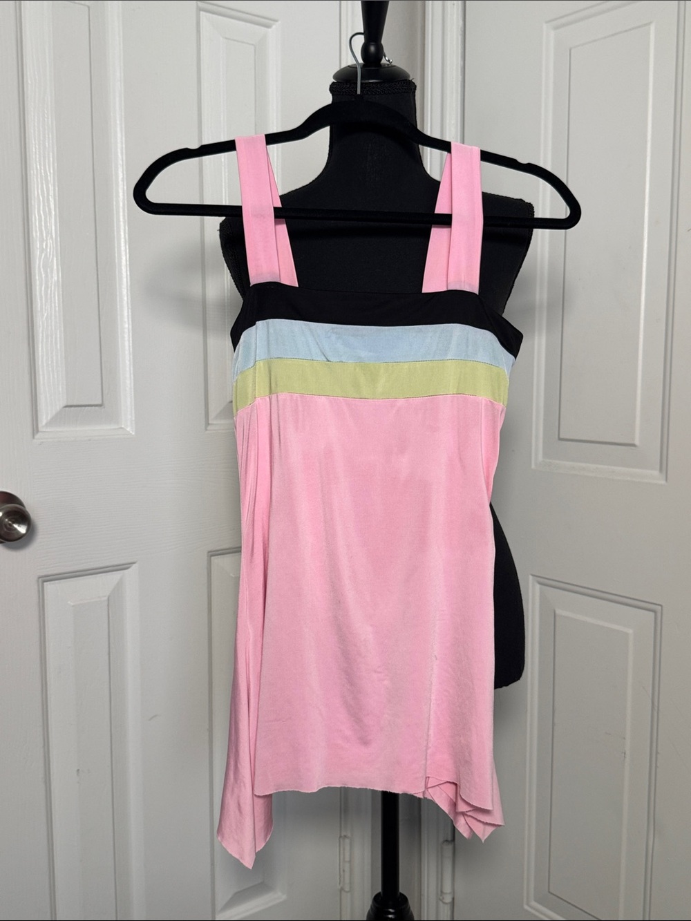 Pink Colorblock Tank Top with Pastel Blue and Lime Bands